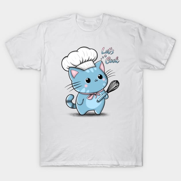 Cute cartoon chef cat with let's cook words T-Shirt by ilhnklv